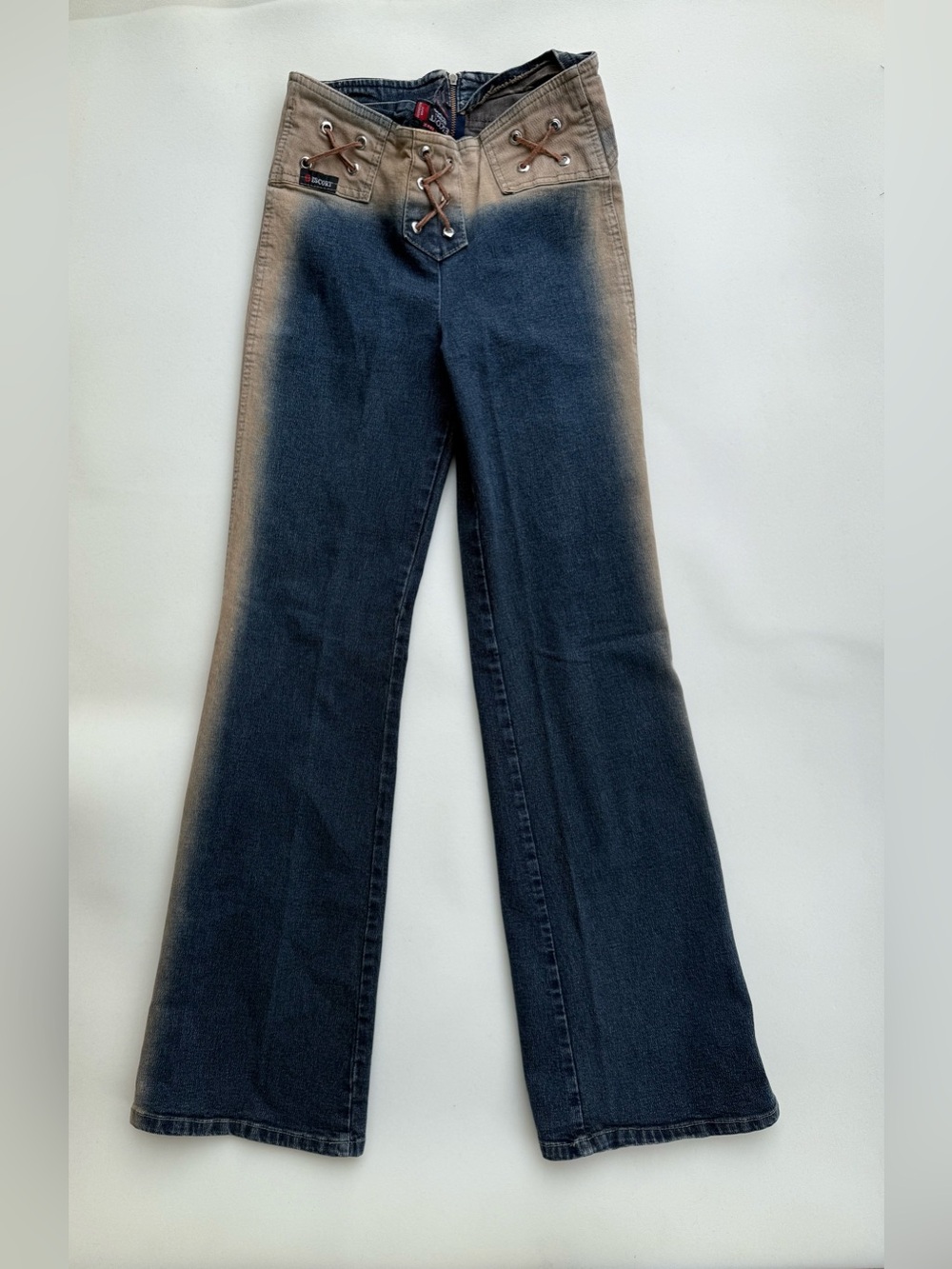 Vintage Y2K Low Rise Lace Up Jeans Bootcut Gradient Fade VTG Size 9 (27)
